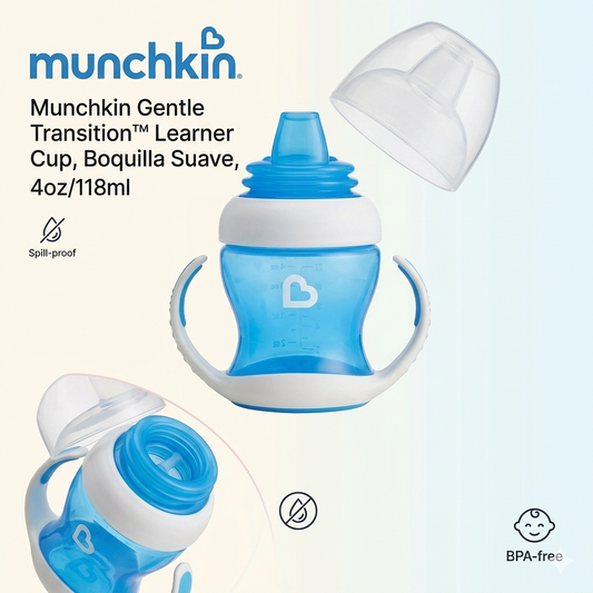 Munchkin Alimentación Vaso de Transición C/Asas Gentle 4m+ Color Celeste 118ML MU 17129