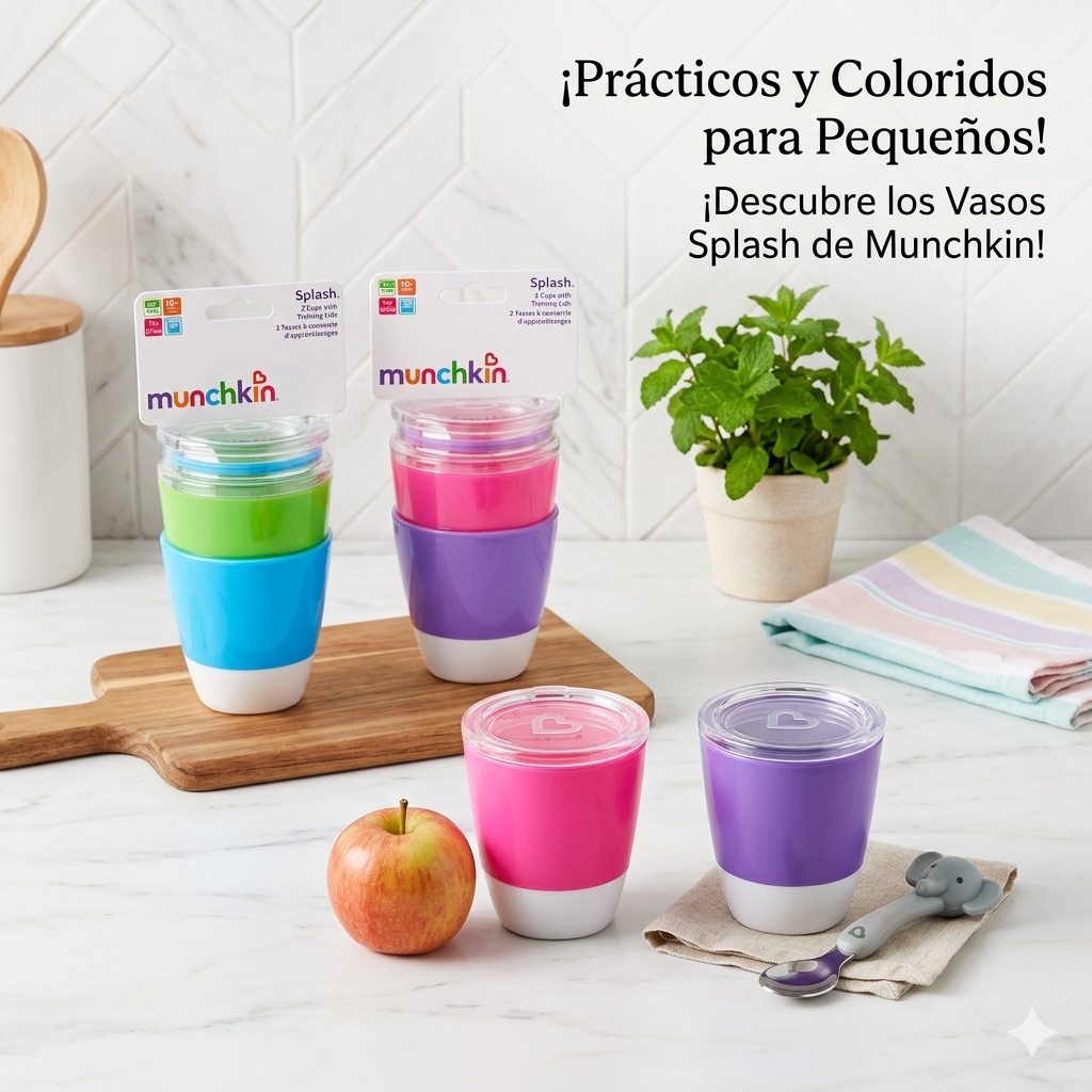 Munchkin Alimentación Vasitos Splash C/Tapa Verde - Azul / Rosa Pack X2 18m+ 207ML MU11435 - 114885