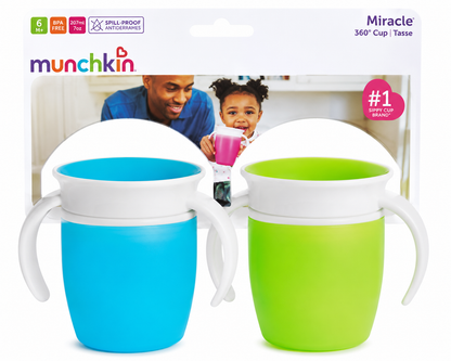 Munchkin Alimentación Vaso Miracle 360 C/Asas 207ML Pack X2 Verde / Azul 6m+ MU47921 - 173479