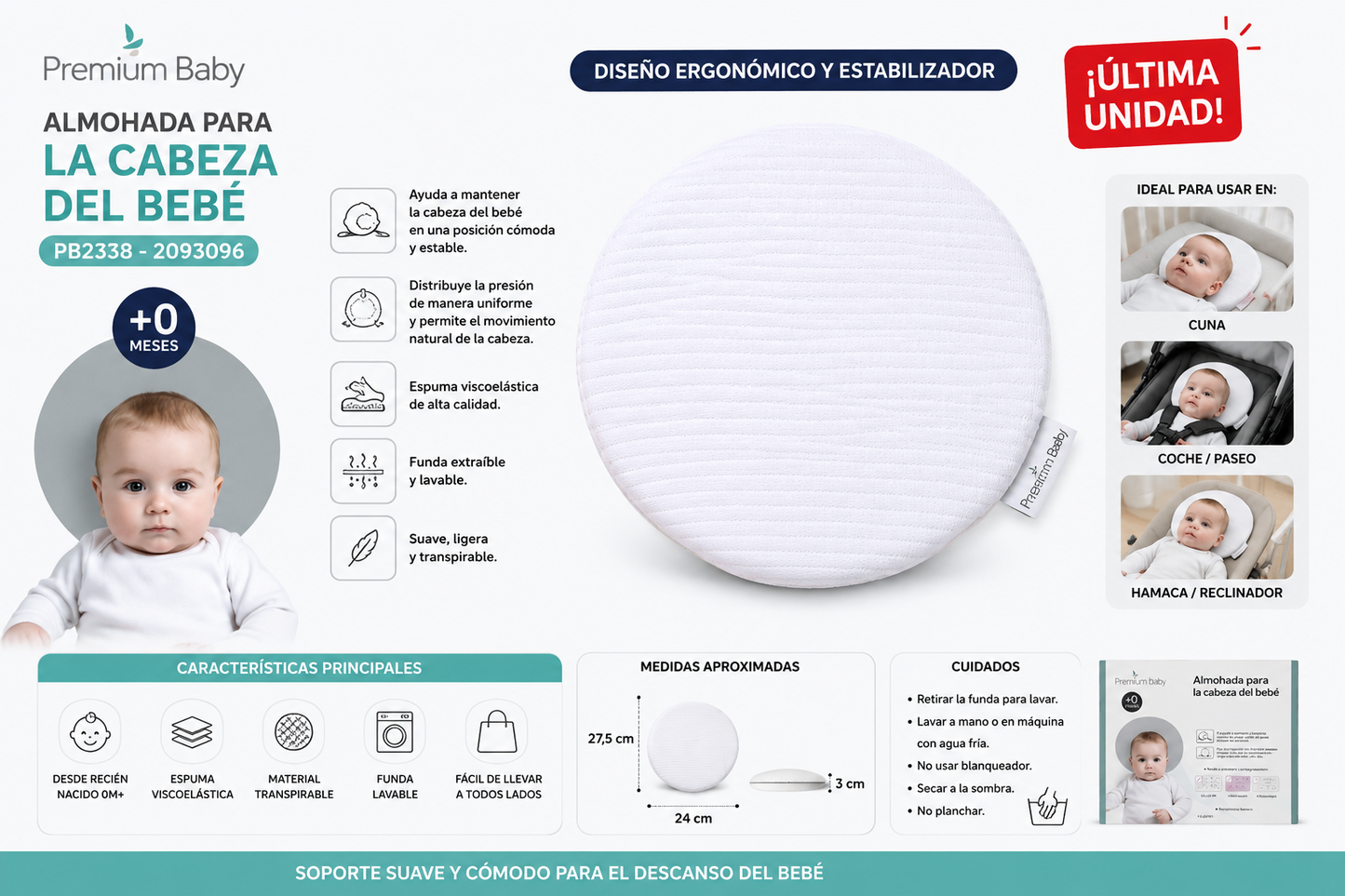 Premium Baby Almohada para Bebé PB2338 – 2093096 ¡Última unidad! 🔥