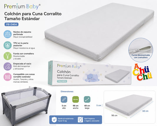 Premium Baby Colchón para Cuna Corralito Tamaño Estándar – PB-D404 / 7453112096844 🛏️🤍
✨ ¡Máximo confort y descanso para tu bebé! 💛