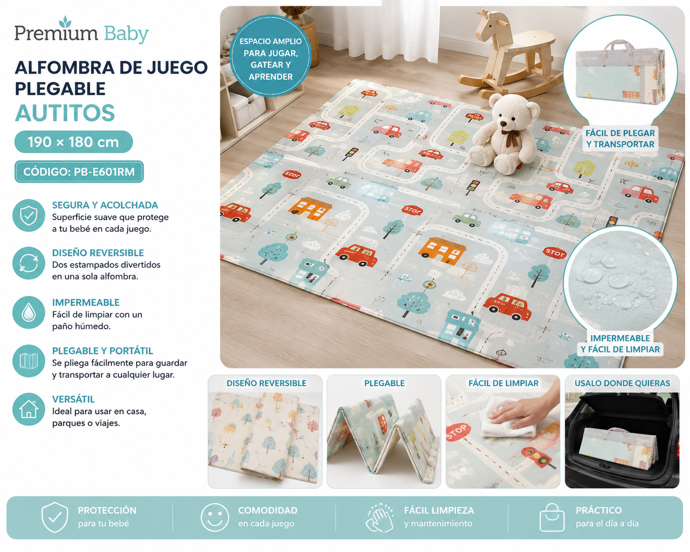 Premium Baby Alfombra Tapete de Juego Plegable Autitos 190 × 180 cm
PB-E601RM 💛
