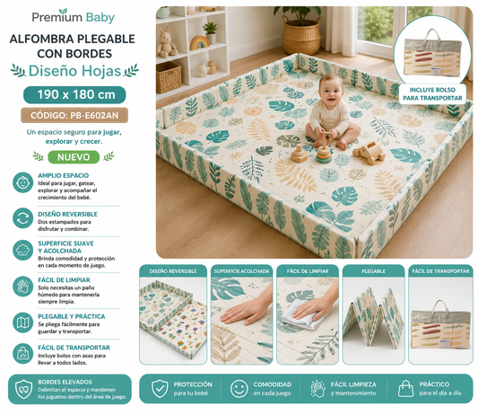 Premium Baby Alfombra Tapete Plegable con Bordes Diseño Hojas 190 × 180 cm PB-E602AN - 7453132849017 💛