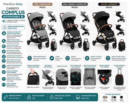 ✨Premium Baby Carrito Complus Autoplegable Compacto para Viajes R.N. – 22 kg
🩶🤎 Gris / Chocolate — PB2322
🩶🖤🤎 Gris / Negro / Chocolate — PB2324
🖤✨ Negro / Dorado — PB2325

🌟 ¡Plegado automático, ultracompacto y listo para acompañar cada viaje! ✈️🧳