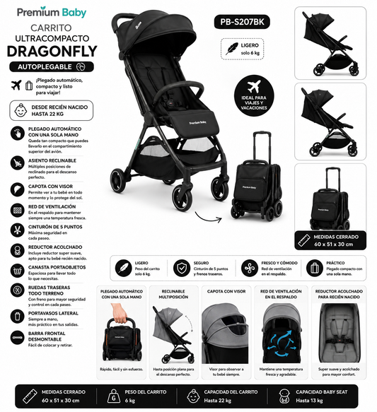 ✨ Premium Baby Carrito Ultracompacto Dragonfly Autoplegable R.N. – 22 kg
PB-S207BK - 7453120498265 💛