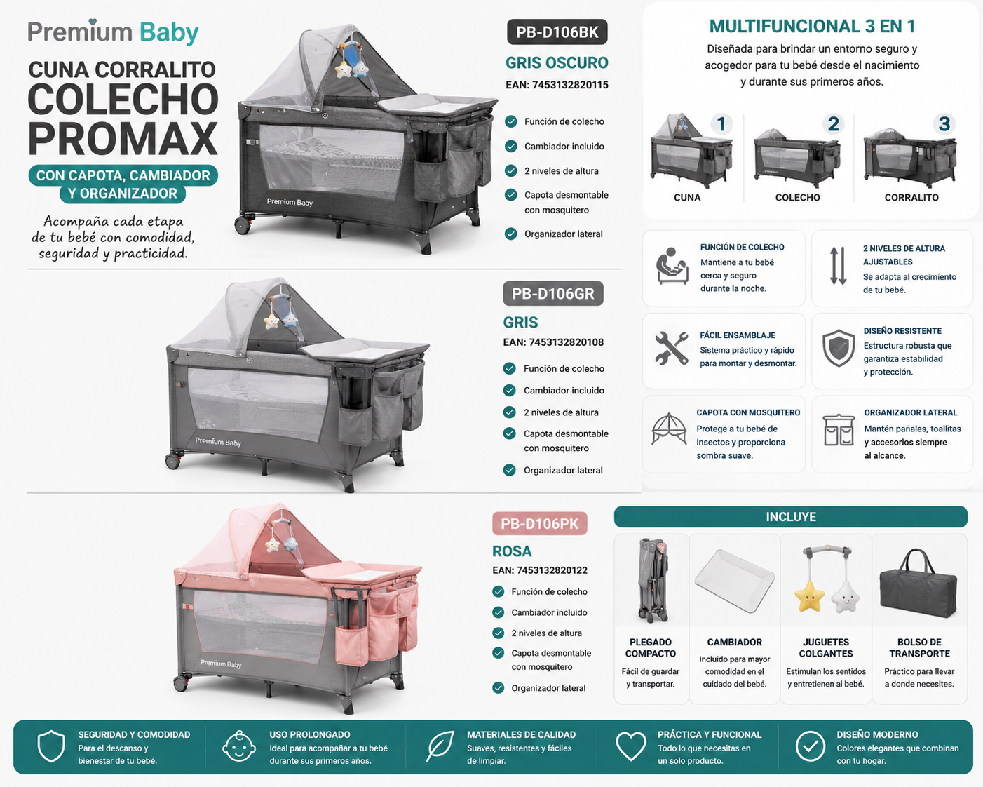New ✨Premium Baby Cuna Corralito Colecho Promax con Capota y Cambiador – PB-D106✨

💤 ¡Descanso, comodidad y practicidad para acompañar cada etapa de tu bebé!
