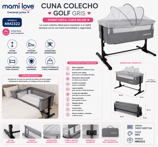 Mami Love Cuna Colecho Golf Gris - MM2322 🤍💚