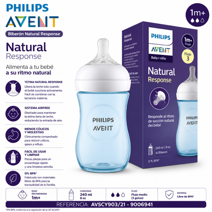 Philips Avent Biberón Natural Response Azul 240ml - AVSCY903/21 - 8720689006941 💚
