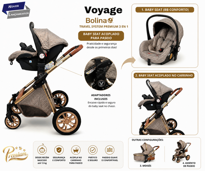 Voyage Bolina Carrito & Moises Baby Stroller Travel System Premium 3 en 1 ✨.  
¡Elegancia, confort y funcionalidad desde el nacimiento!