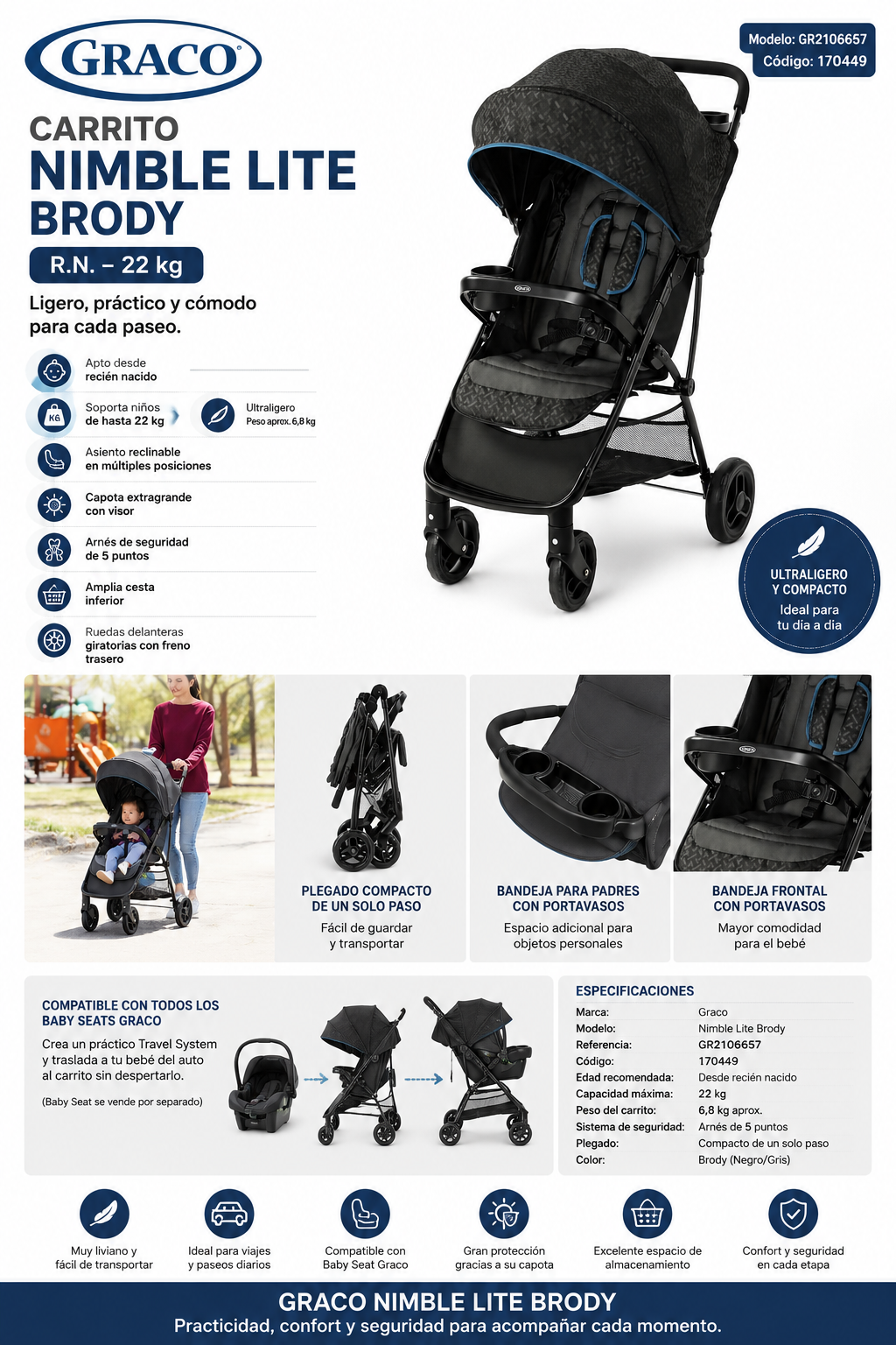 GRACO Carrito Nimble Lite Brody R.N.-22kg Gr2106657 - 170449