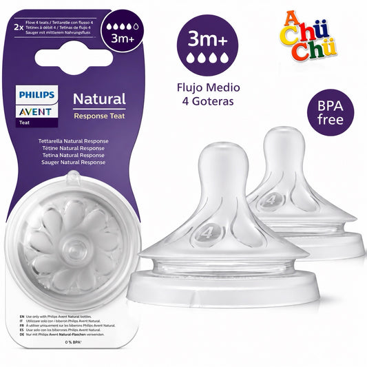 AVENT Tetina Natural Response Flujo Medio 3M+ Pack x2 (4 Goteras) – AVSCY964/02 - 9007047