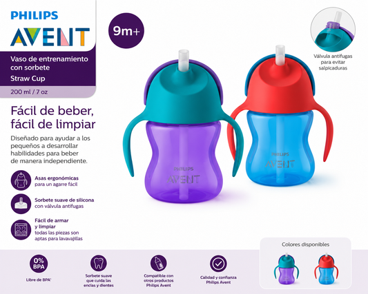 Avent Vaso de Entrenamiento con Sorbete Straw Cup 200ml Rojo 9M+ SCF796/01 - 786672