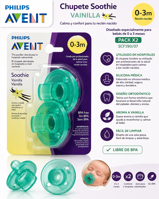 Avent Chupete Soothie Green Vainilla x2 0–3M+ SCF190/07