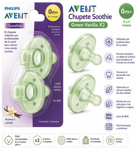 Avent Chupete Soothie Green Vanilla X2 0M+ SCF190/07  - 19007 💚👶