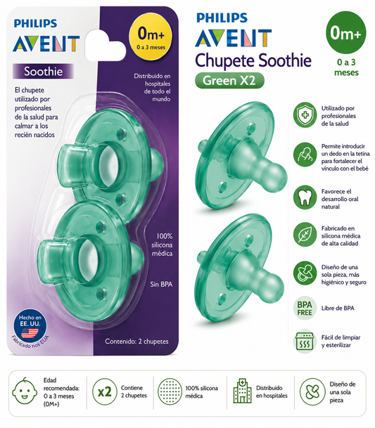 Avent Chupete Soothie Green x2 0M+ SCF190/01 - 19001  💚👶