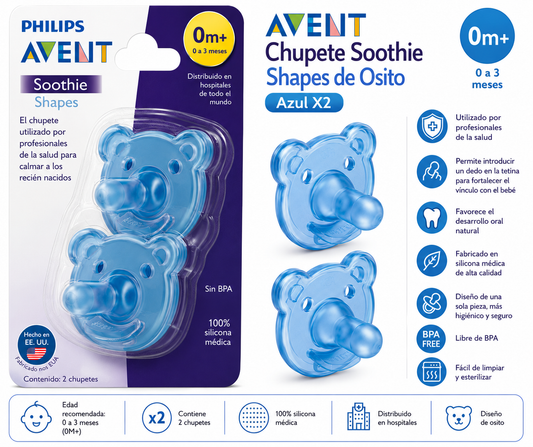 Avent Chupete Soothie Shapes de Osito X2 0M+ Azul: SCF194/01 (19401) 💙