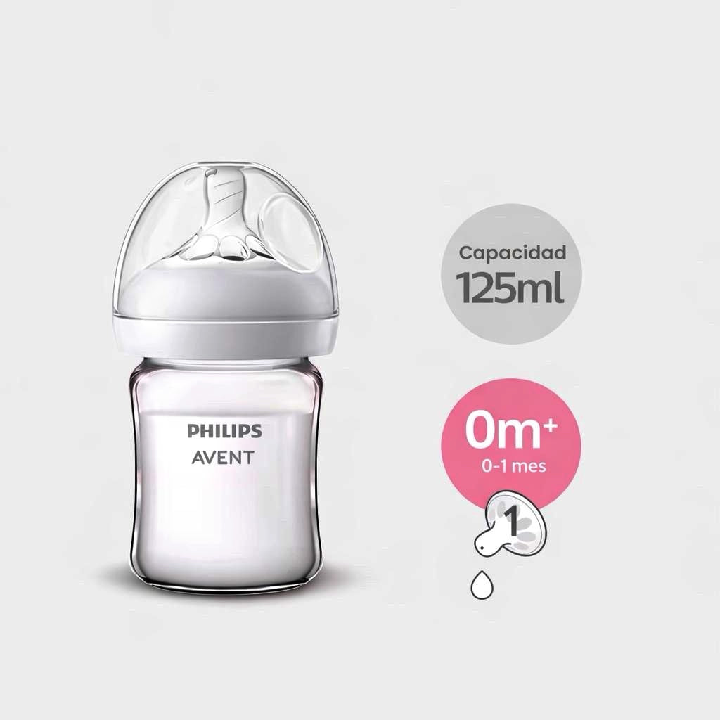 Avent Biberón Natural de Vidrio 125 ml / 4oz – 67953 - SCF671/13 67113 🍼                                        La forma más natural de alimentar a tu bebé desde el nacimiento.