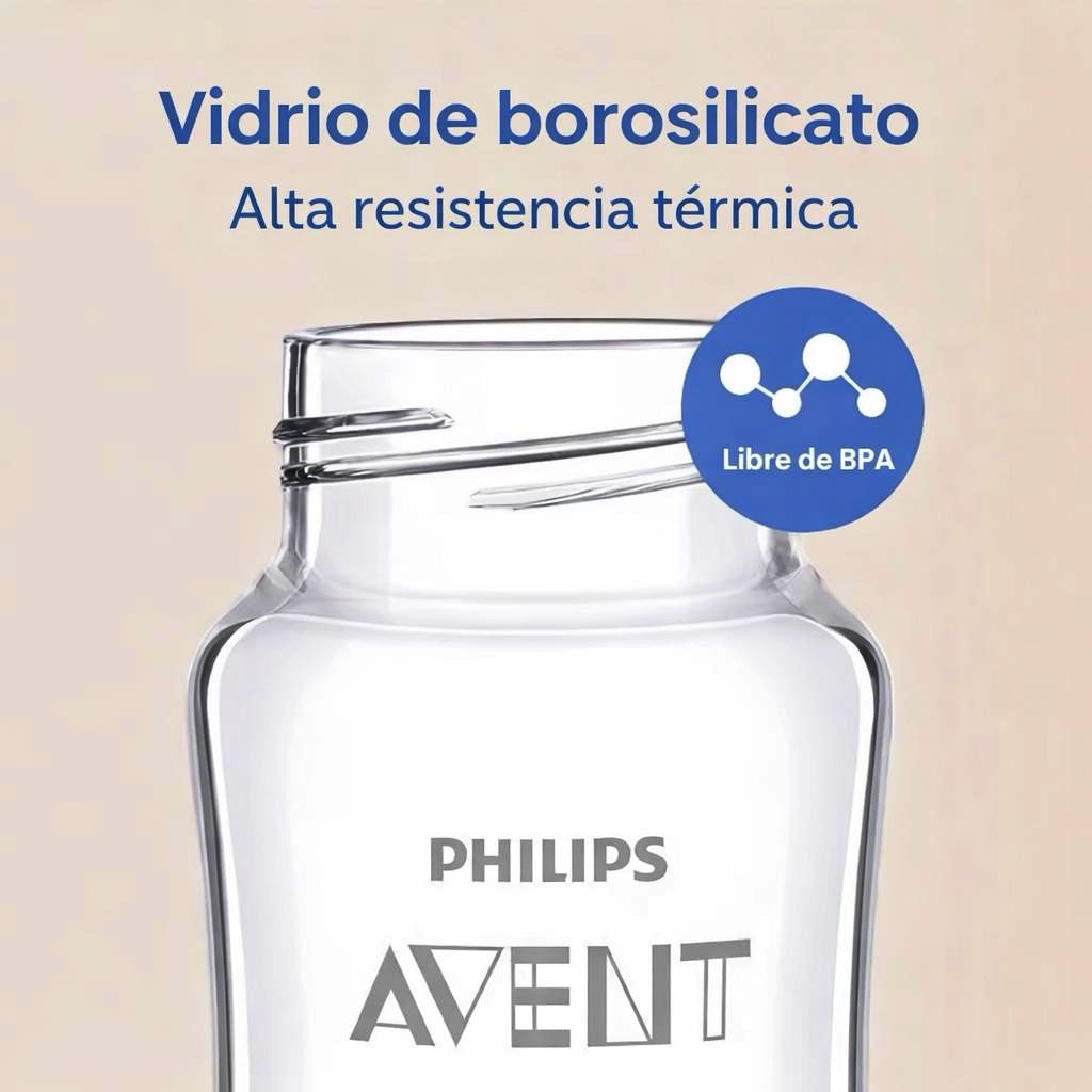 Avent Biberón Natural de Vidrio 125 ml / 4oz – 67953 - SCF671/13 67113 🍼                                        La forma más natural de alimentar a tu bebé desde el nacimiento.
