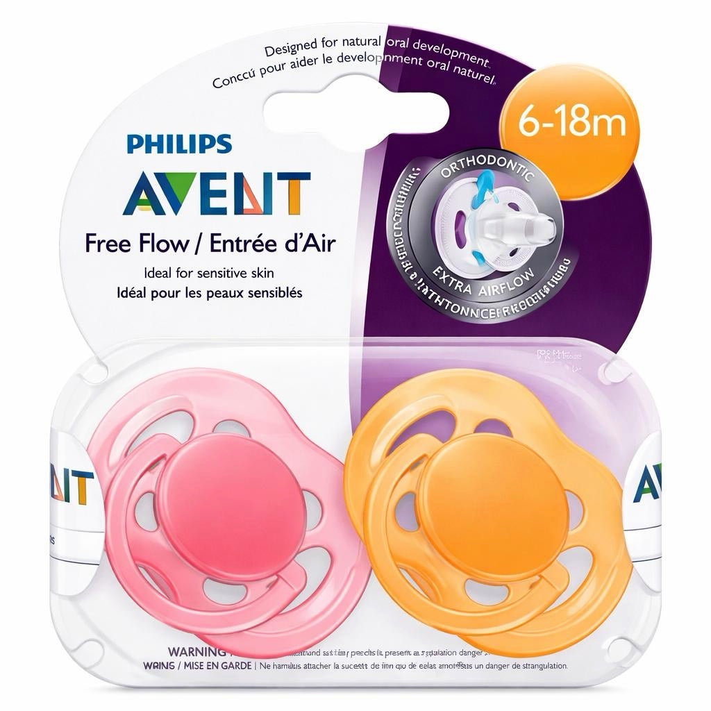 Avent Chupete Free-Flow BPA Free x2 - 6–18M - SCF178/24 ( Azul & Verde ) ( Rosa & Naranja ) 

👶 Comodidad, ventilación y desarrollo oral saludable para tu bebé.