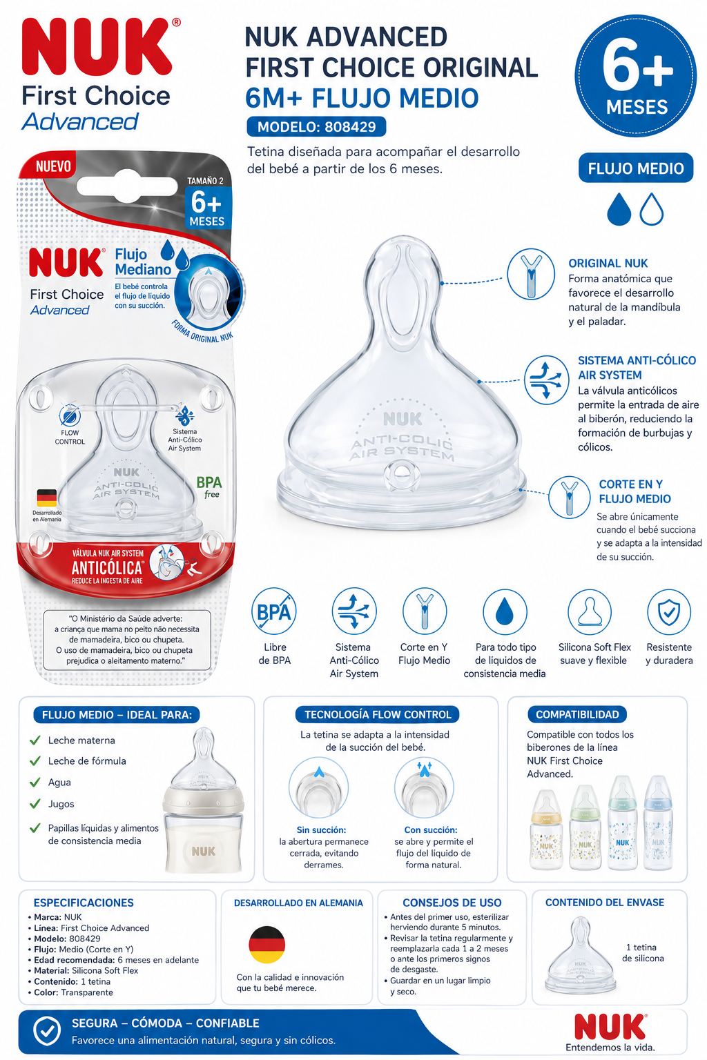 Nuk Tetina Advanced First Fluido Y 6M+ 808436 (6M+) Flujo Medio 808429