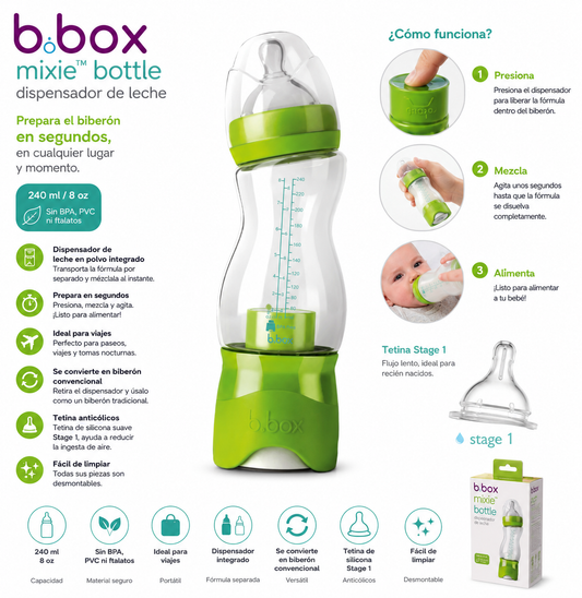 Baby B.Box Biberón Mixie Bottle Dispensador de Leche Verde 240 ml 951635 - Verde - 240ml / 8 oz