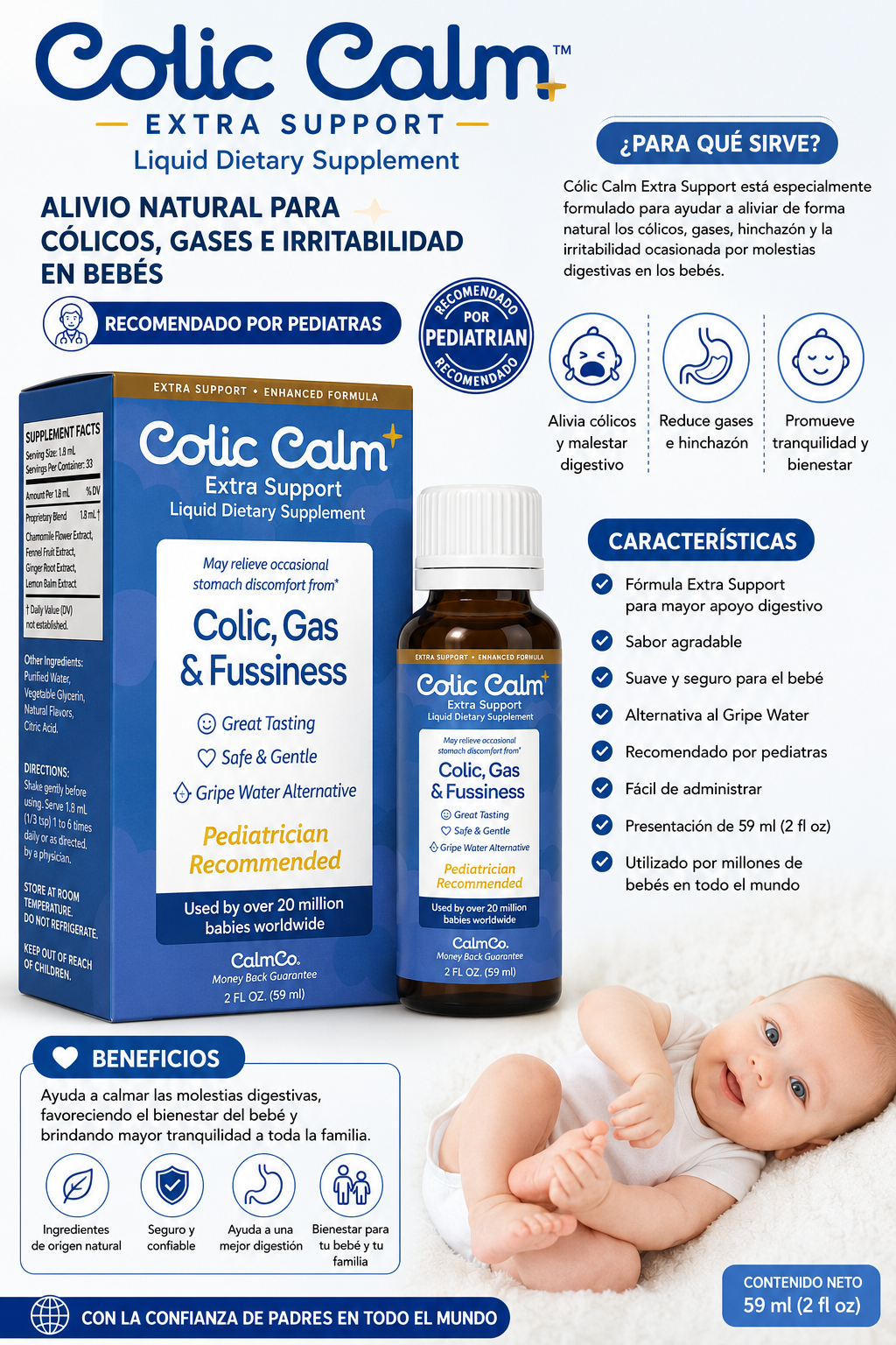 Colic Calm Plus Extra Support – Suplemento líquido para bebés 59 ml 💚