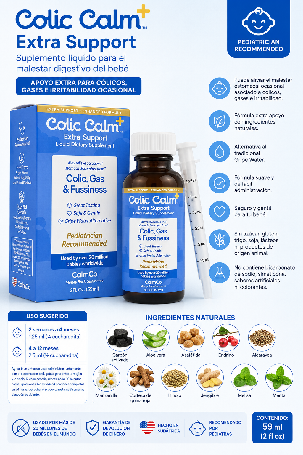 Colic Calm Plus Extra Support – Suplemento líquido para bebés 59 ml 💚