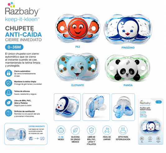 Razbaby Chupete Anti-Caída Cierre Inmediato 0–36M - 9898