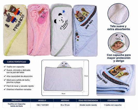 Baby Toallita con Capucha Salida de Baño 76 × 70 cm - 1231001
