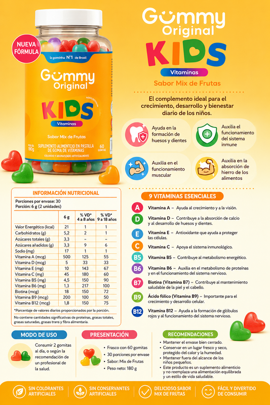 Gummy Original Kids Vitaminas – Sabor Mix de Frutas 🩵🩷💙❤️