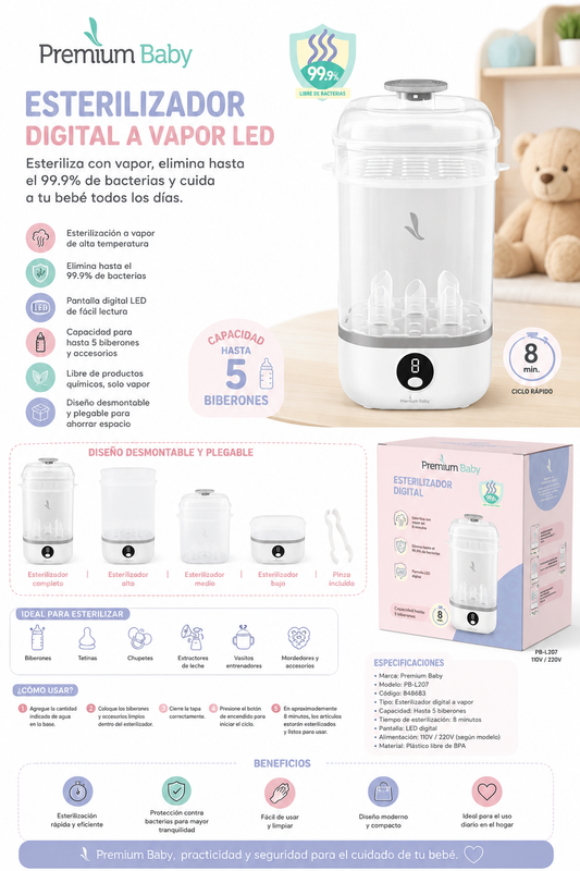 Premium Baby Esterilizador Digital a Vapor LED
Modelo: PB-L207
Código: 848683