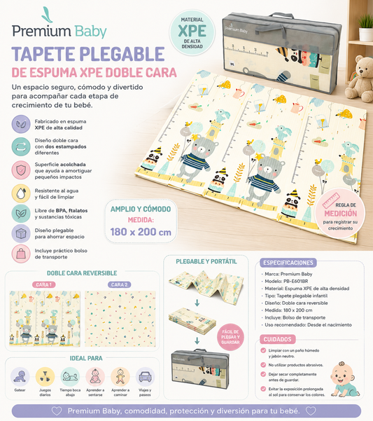 Premium Baby Tapete Plegable de Espuma XPE Doble Cara 190x180x1cm - PB-E601BR
