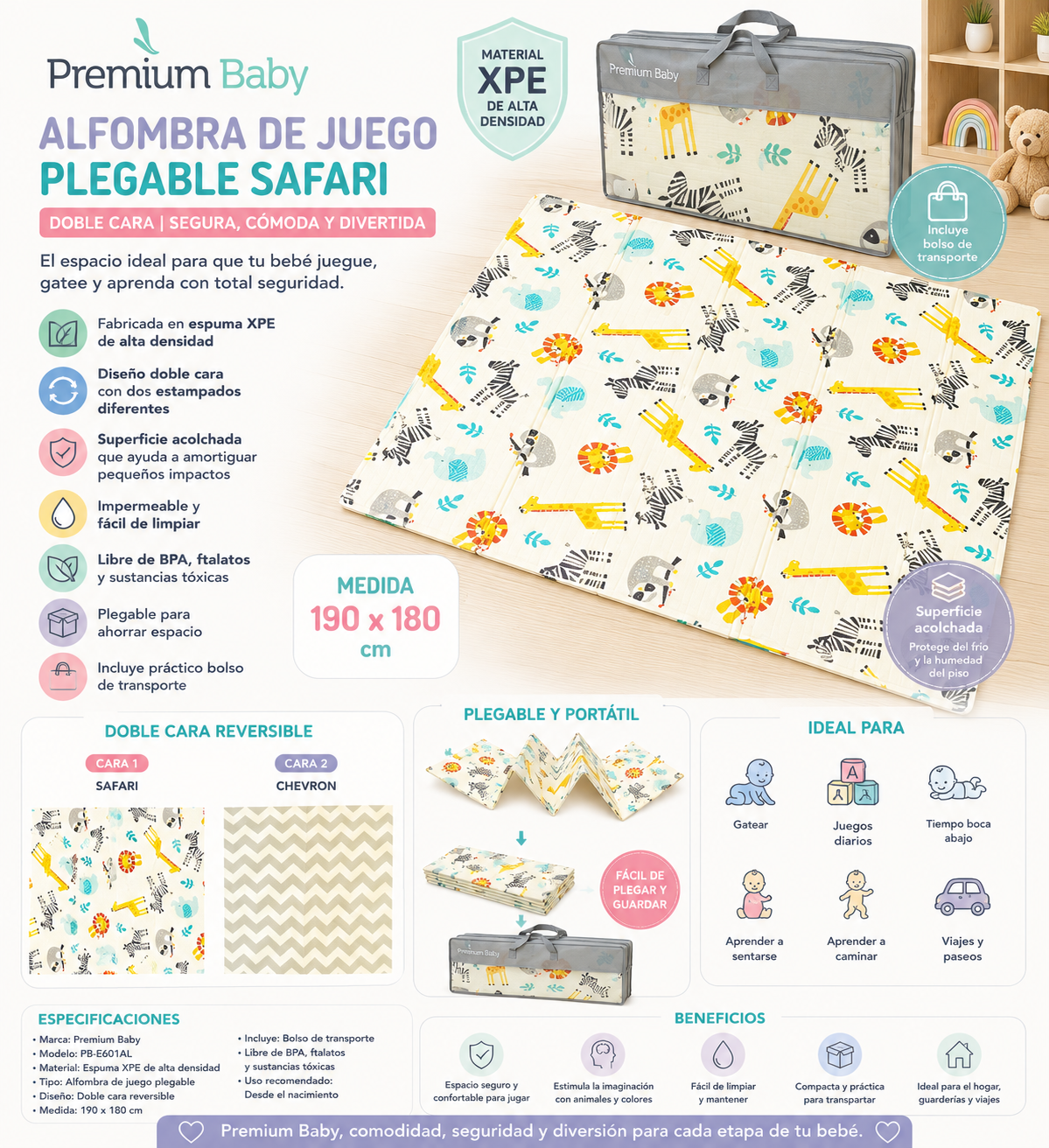 Premium Baby Alfombra de Juego Plegable – Safari 190x180x1cm
PB-E601AL