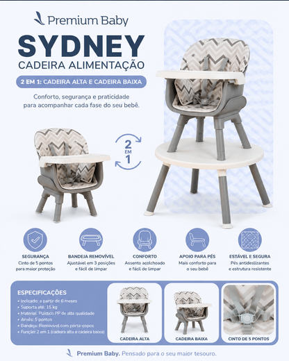 Premium Baby Sydney – Silla de Alimentación 2en1 🩵🩷