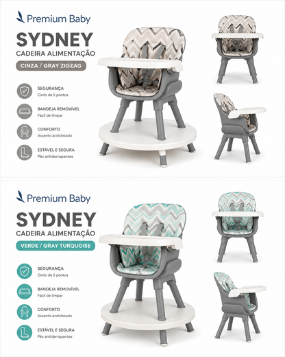 Premium Baby Sydney – Silla de Alimentación 2en1 🩵🩷