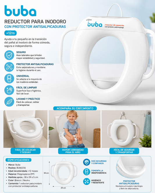 BUBA Baño Reductor para Inodoro Neutro con Protector Antisalpicaduras Pinico - BUB5330 💛