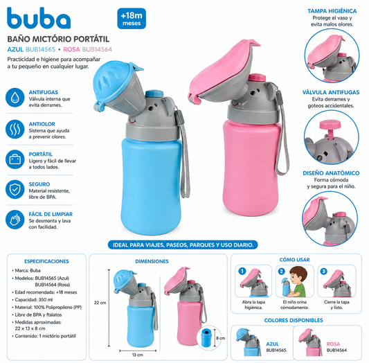 Buba Mictorio Portátil - Pinico
Modelo Azul: BUB14565 💙
Modelo Rosa: BUB14564 🩷
