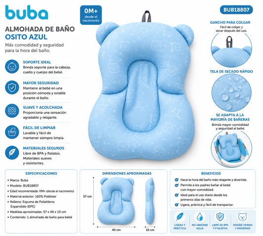Buba Almohada de Baño Osito Azul - BUB18807 🩵