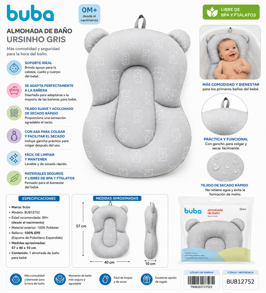 Buba Almohada de Baño Ursito Gris - BUB12752 🩶