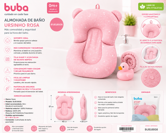 Buba Almohada de Baño Osito Rosa - BUB18808 🩷