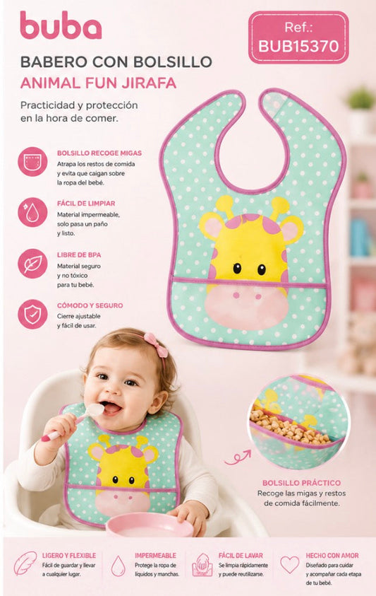 Babero con Bolsillo Animal Fun Jirafa – Buba - BUB15370 🦒💚