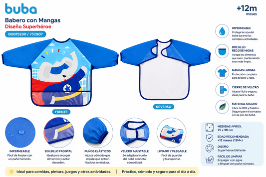Buba Babero con Mangas c/Diseño Superhéroe
BUB15290 / 752907💙