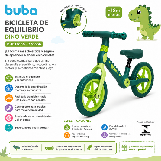 Buba Bicicleta de Equilibrio Dino Verde BUB17868 - 778686 💛