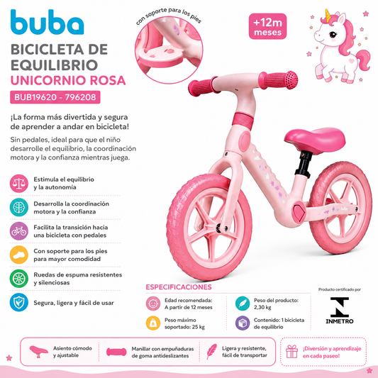 Buba Bicicleta de Equilibrio Unicornio Rosa BUB19620 - 796208 🦄 💛