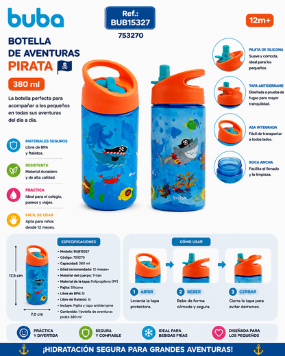 Buba Botella de Aventuras Pirata 380ml - 12m+ BUB15327 💛
