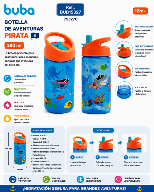 Buba Botella de Aventuras Pirata 380ml - 12m+ BUB15327 💚