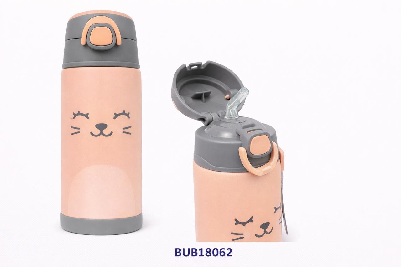 Buba Botella Térmica de Doble Pared 400ml con Pajita – Gatito Coral 12m+ BUB18062 🐱🩷
