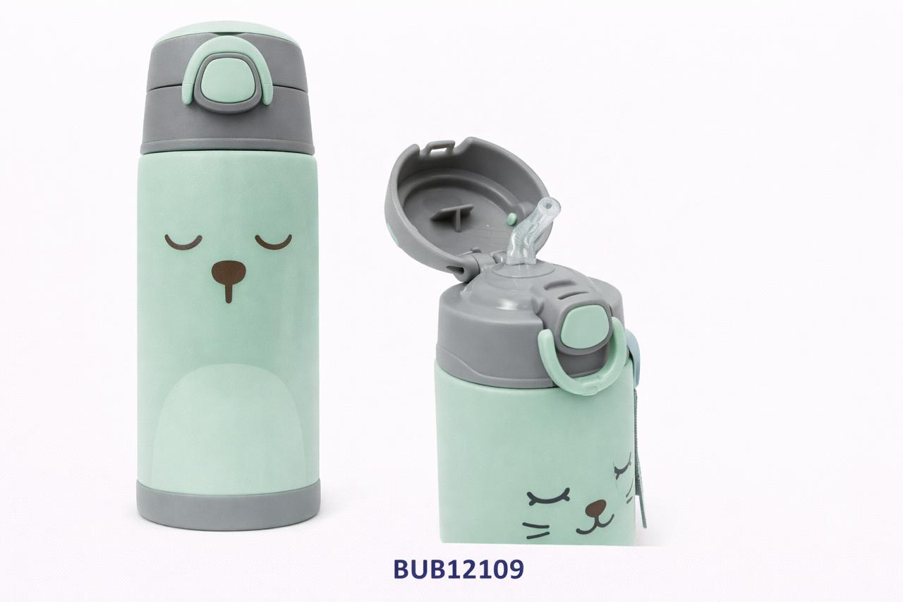 Buba Botella Térmica de Doble Pared 400 ml con Pajita – Oso Verde 12m+ BUB12111 💚