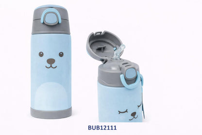 Buba Botella Térmica de Doble Pared 400ml con Pajita – Oso Celeste 12m+ BUB12111 🧸💙💛