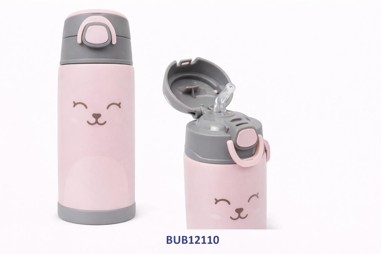 Buba Botella Térmica de Doble Pared 400ml con Pajita – Osito Rosa 12m+ BUB12110 🧸💛